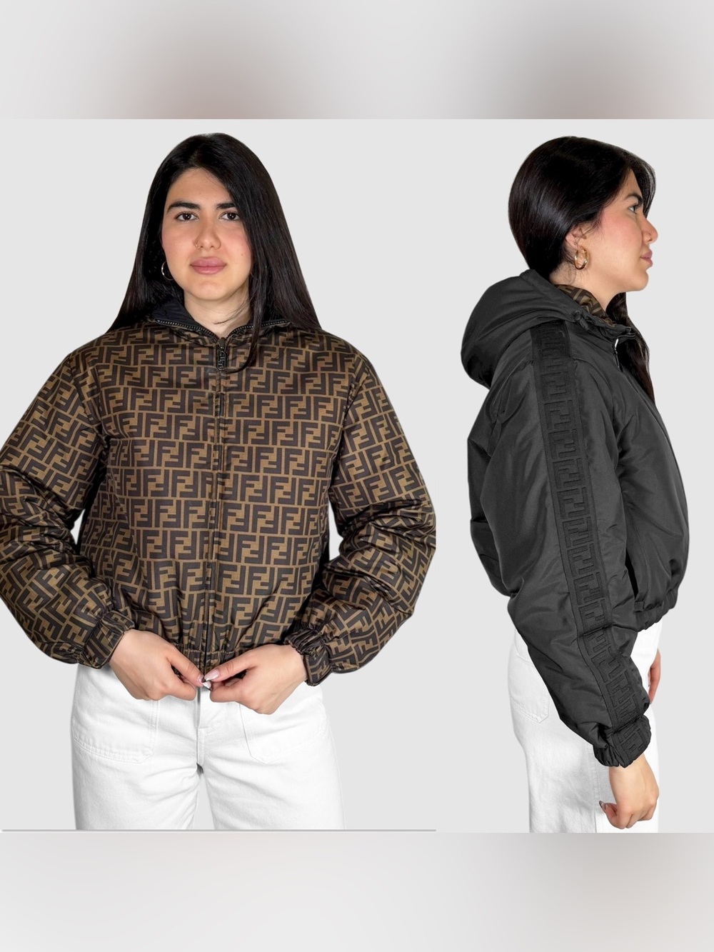 Fendi Reversible Brown/Black Logo Jacket XS